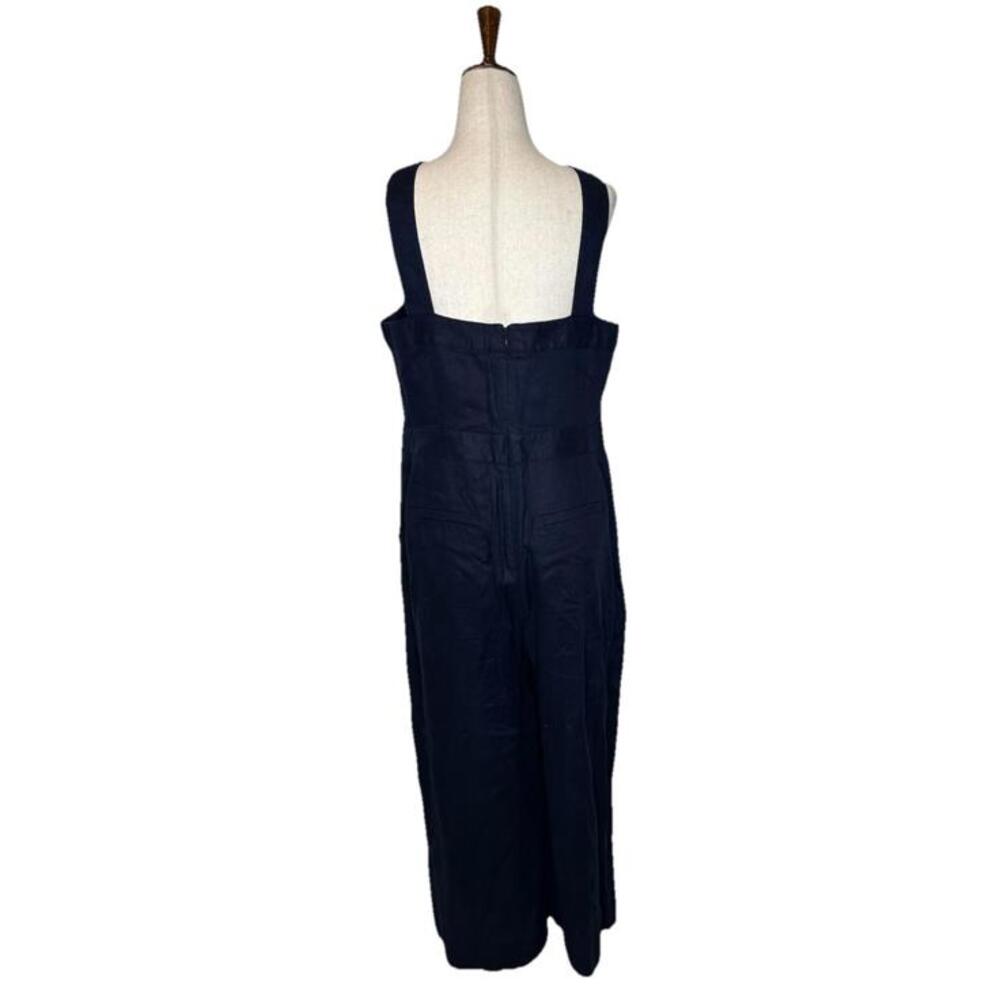 Linen Cross Over Jumpsuit 10 Petite Navy Blue Wide Leg - Picture 4 of 8
